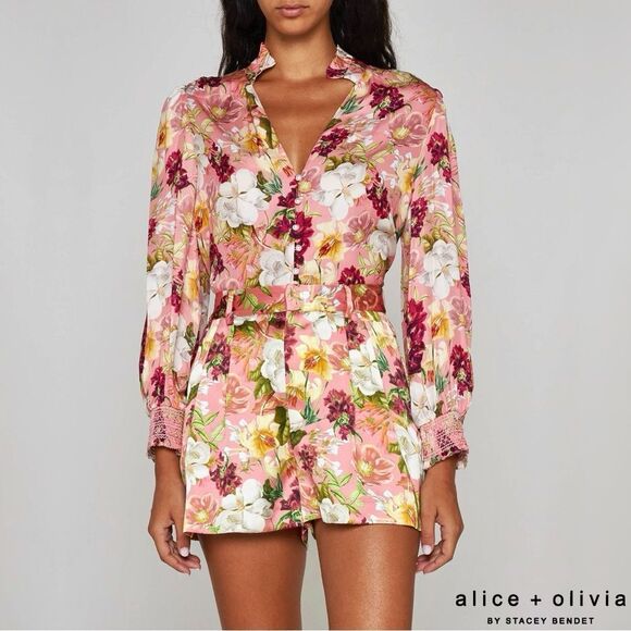 Alice + Olivia *NWT* Conry Conroy Pleated Juniper Rose Floral Print Satin Short - Picture 4 of 14